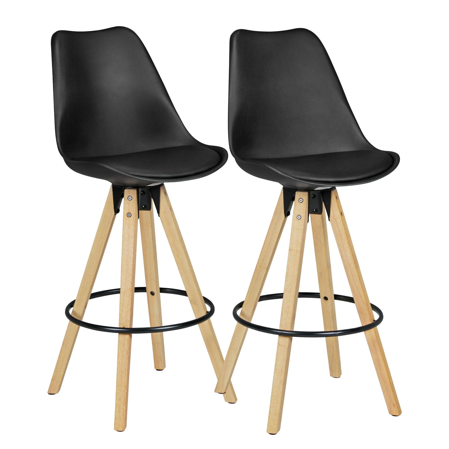 Tabourets de bar Branca de Nancy - Chaise de bar - Lot de 2 - - Ergonomique - Noir / Bois - Simili cuir