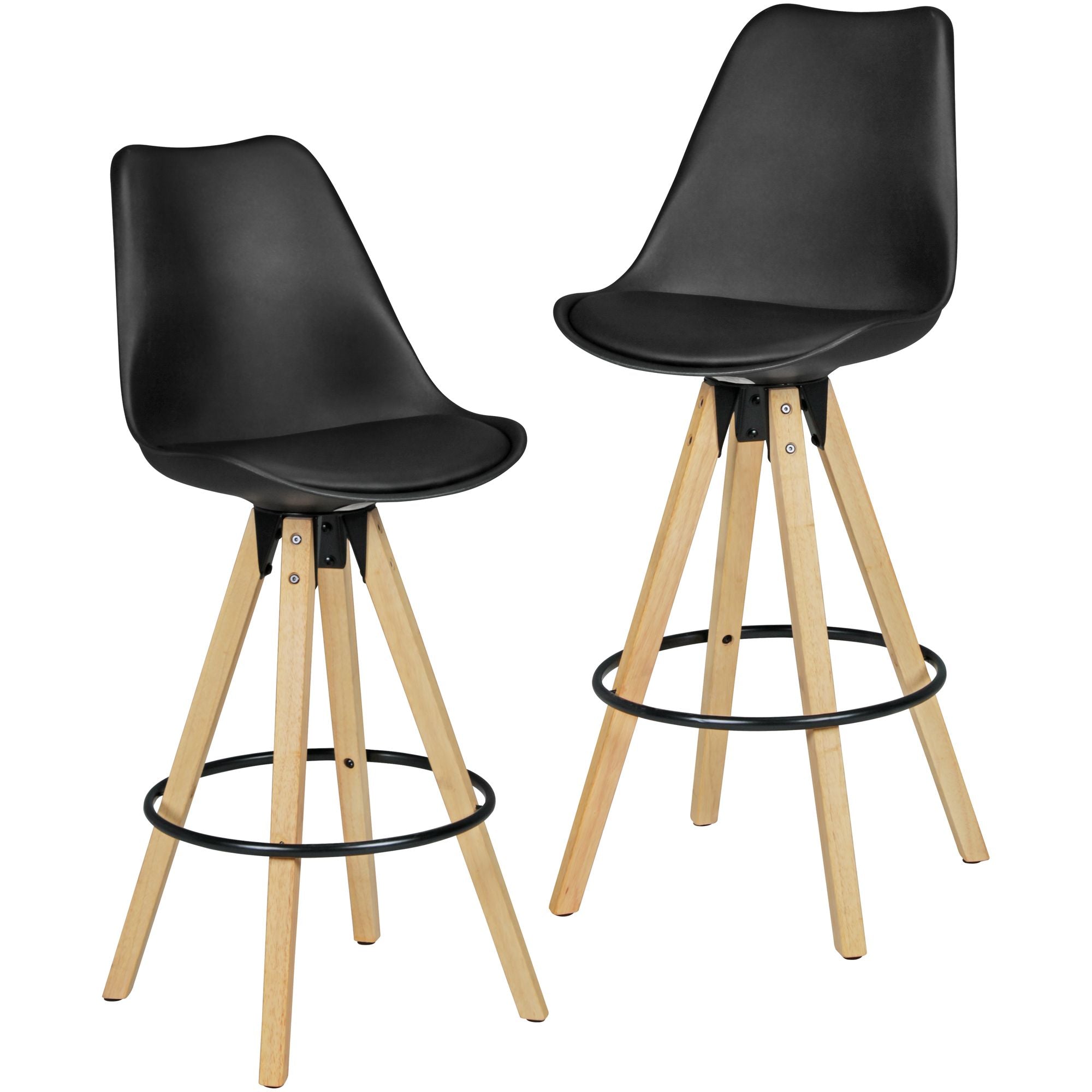 Tabourets de bar Branca de Nancy - Chaise de bar - Lot de 2 - - Ergonomique - Noir / Bois - Simili cuir