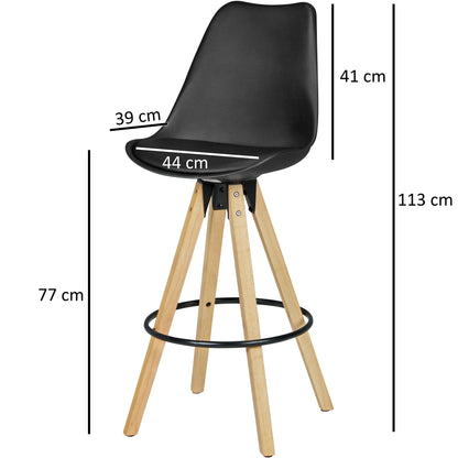 Nancy's Branca Barkrukken - Barstoel - Set van 2 - - Ergonomisch - Zwart / Hout - Kunstleer