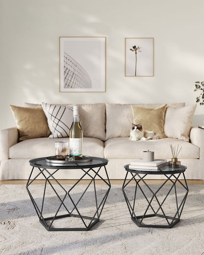 Nancy's Valoura Coffee Table Set - Side tables - Coffee table - Gray / Black - Glass / Steel