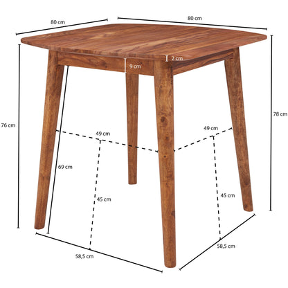 Nancy's Terena Eettafel Vierkant - Eetkamertafel - Keukentafel - Sheeshamhout - ± 80 x 80 x 80 cm