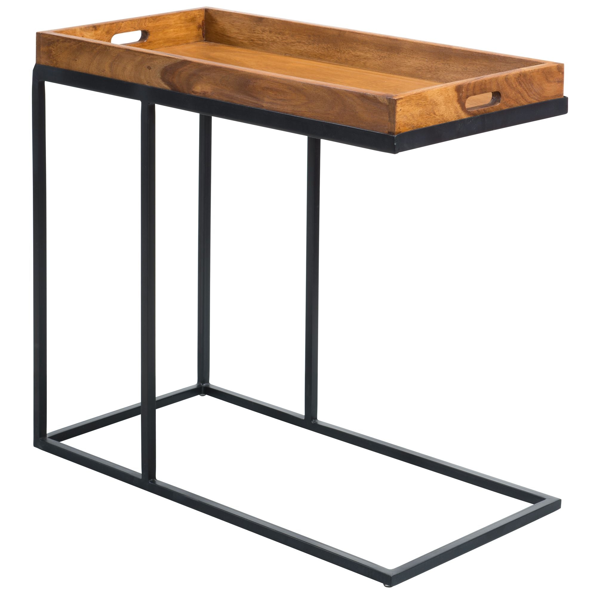 Nancy's Coffee Table - Solid Wood Tray on Metal Base - Side Table - Brown - 70 x 65 x 34 cm