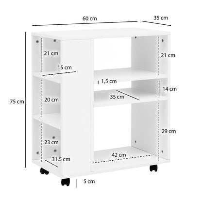 Nancy's Piedade Trolley - Opbergkastje - Verrijdbaar Meubel - Wit - ± 60 x 35 x 75 cm