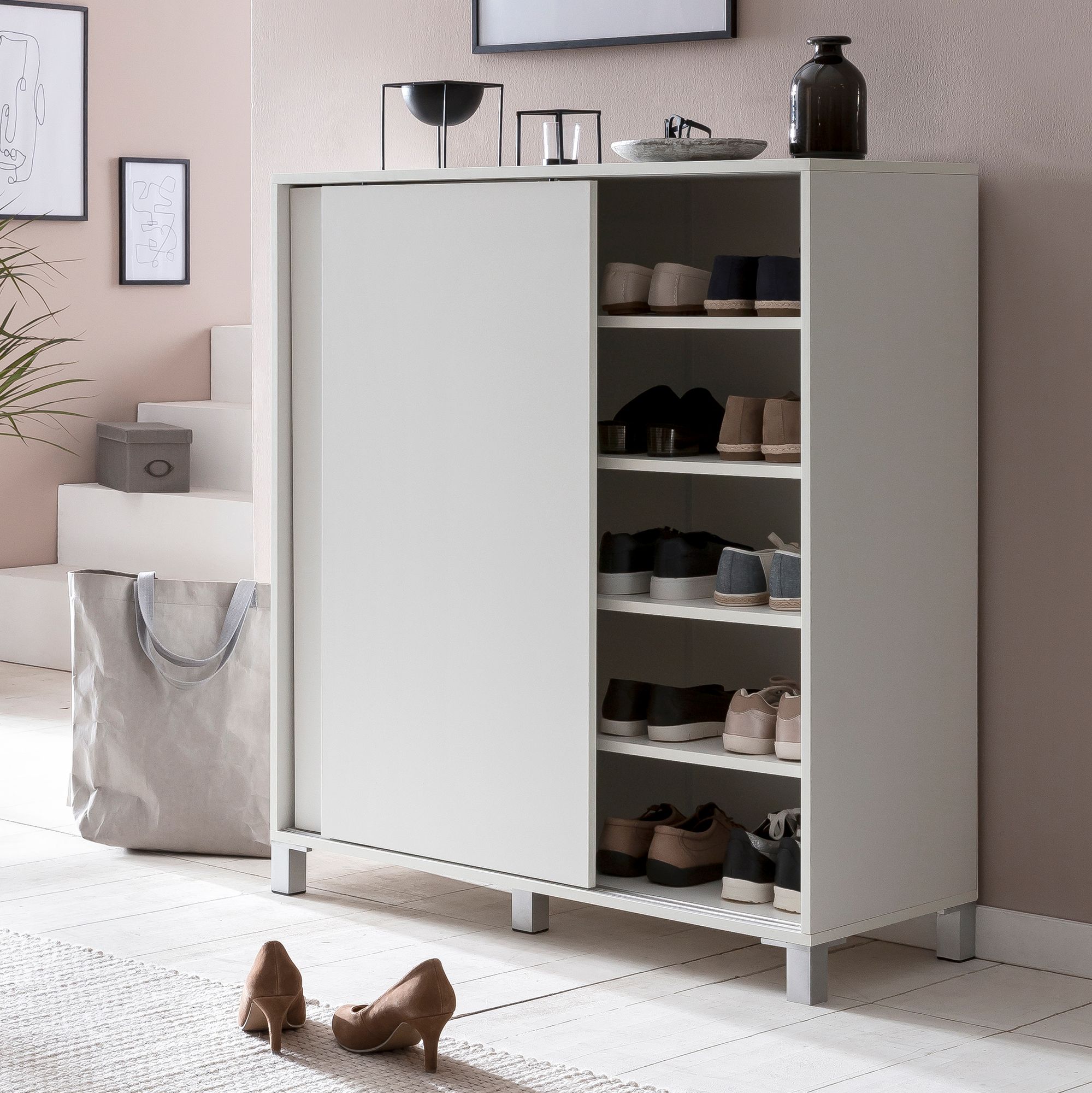 Armoire à chaussures Nancy's Vimeiro - Armoire de rangement - Étagère à chaussures - Blanc - ± 100 x 40 x 110 cm