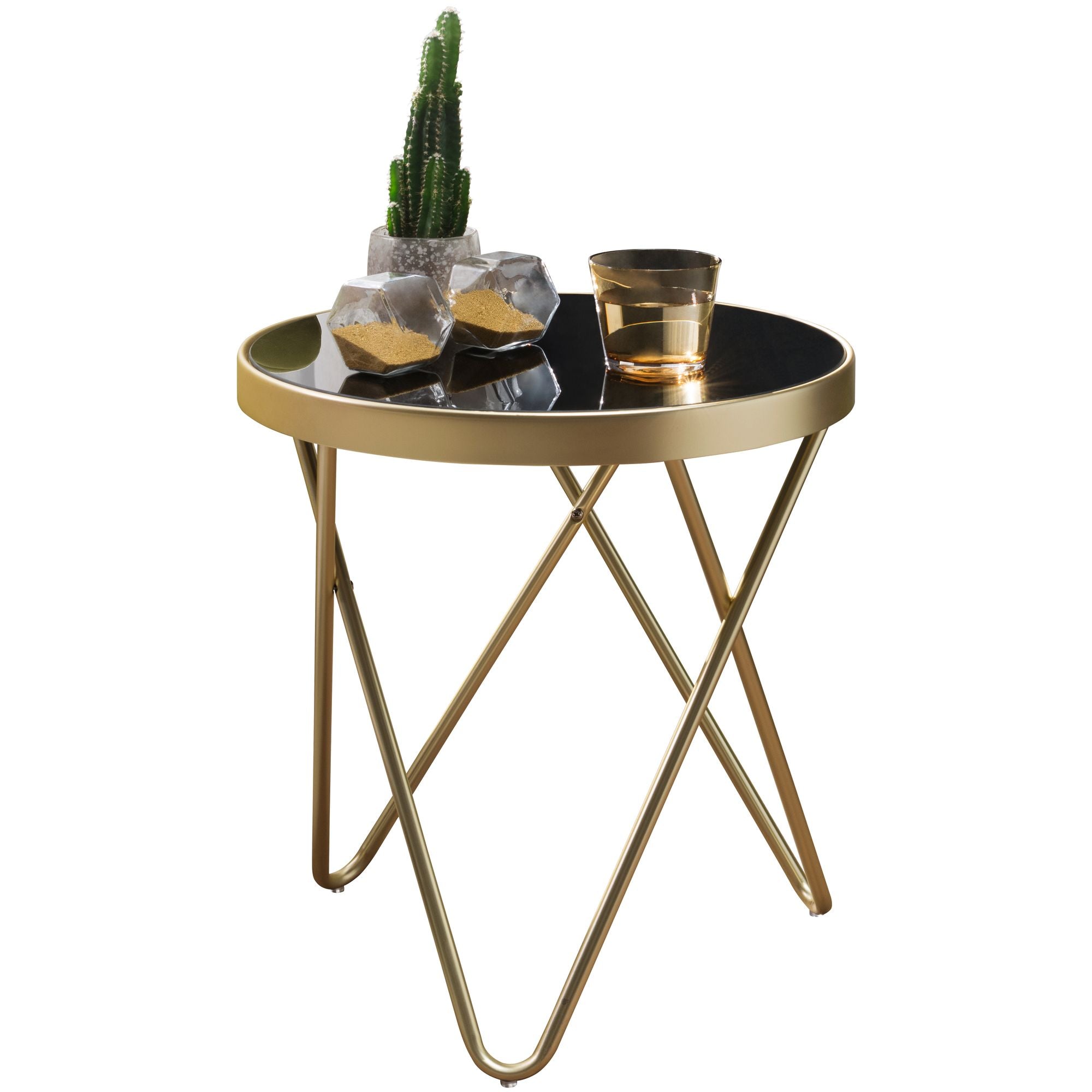 Nancy's Brookside Bijzettafel - Salontafel - Koffietafel - Zwart / Goud - Glas / Staal - ± Ø 40 x 45 cm