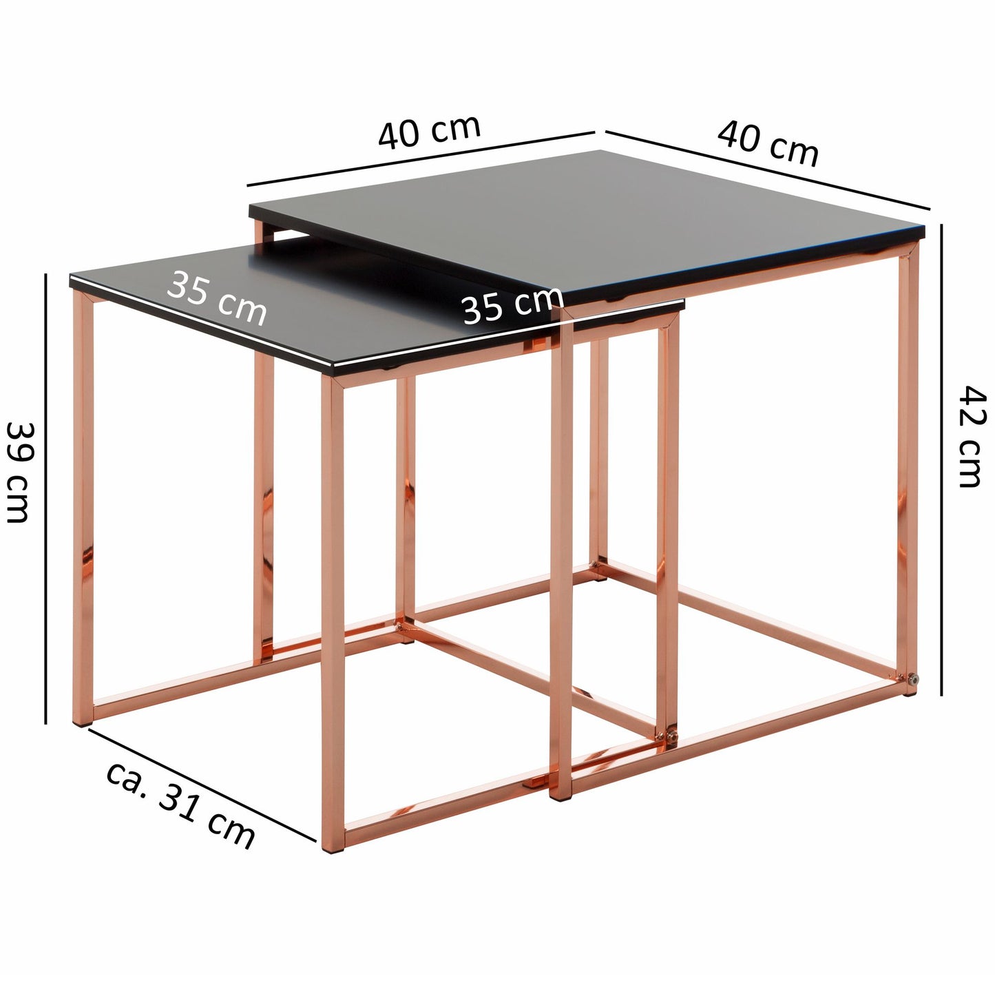 Nancy's Maiorga Salontafel Set - Bijzettafel Set - Koffietafel - Zwart / Koper - Staal