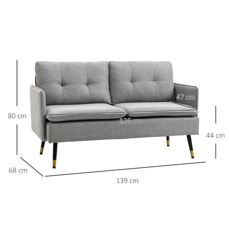 Nancy's Esther 2-seater sofa in retro design, with button placket, sofa, linen look, light gray + black + gold