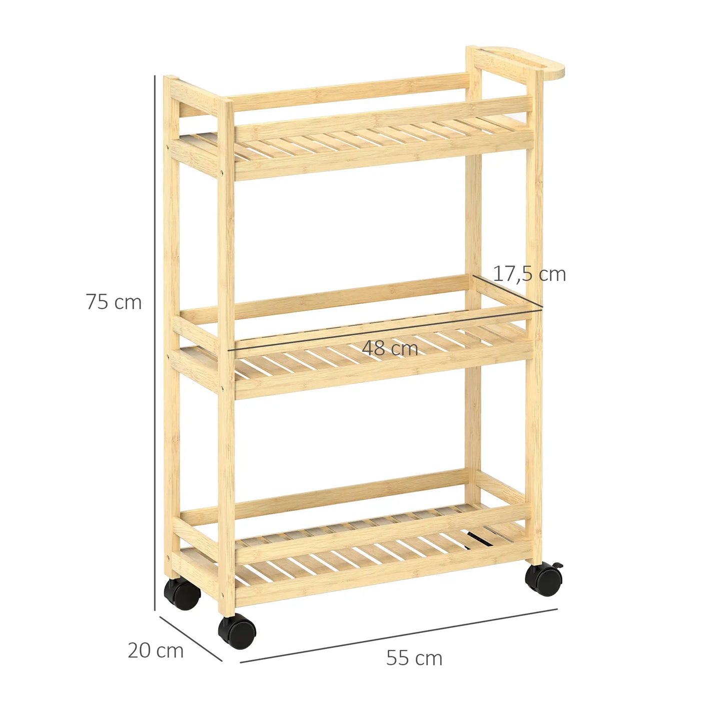 Nancy's Rebordões Trolley - Serveerwagen - Keukentrolley - Bamboe - 55 x 20 x 75 cm