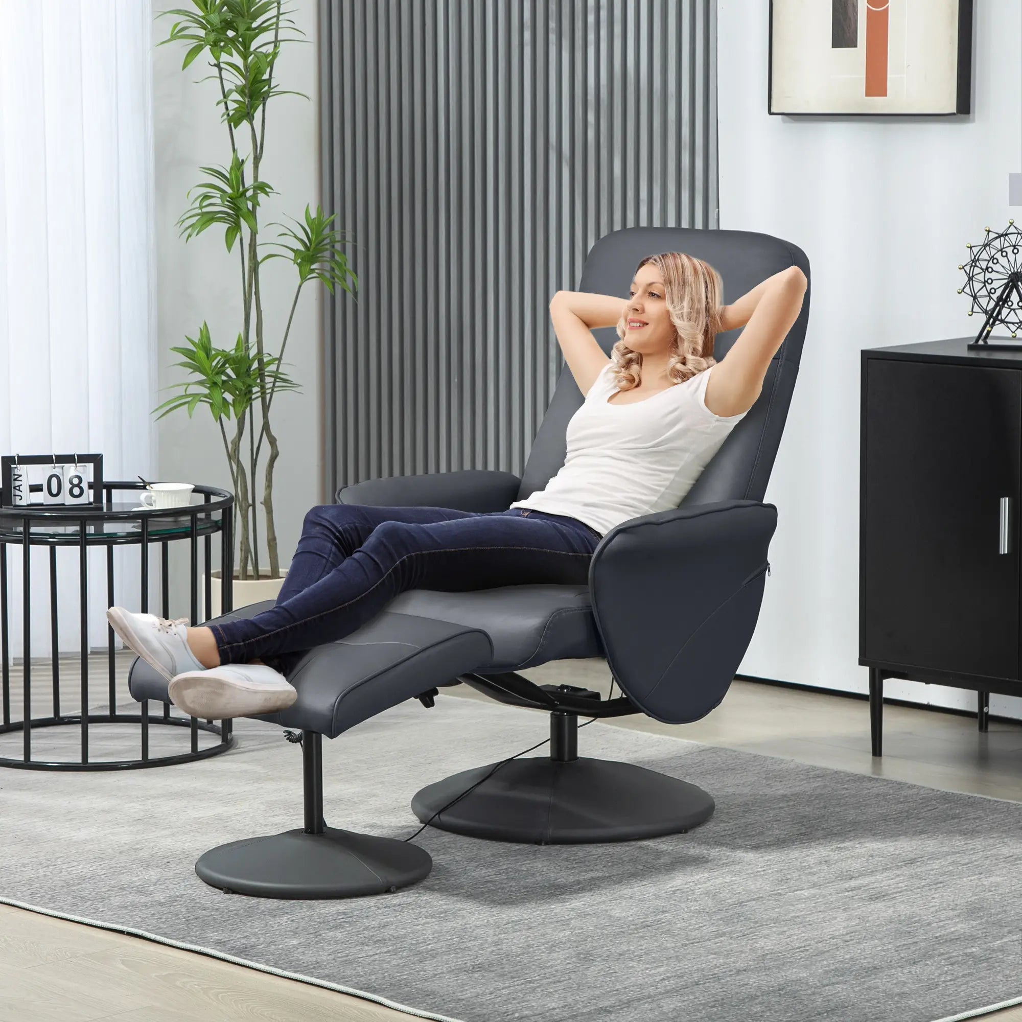 Nancy's Verdelhos Massagestoel met Voetenbankje - Massage Fauteuil - Relaxstoel - Donkergrijs - Kunstleer