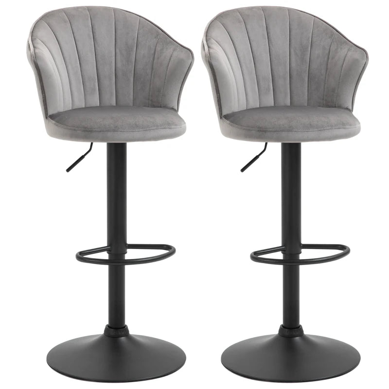 Nancy's Altino Bar Stools - Kitchen Stool - Set of 2 - Adjustable Height - Gray - Velvet