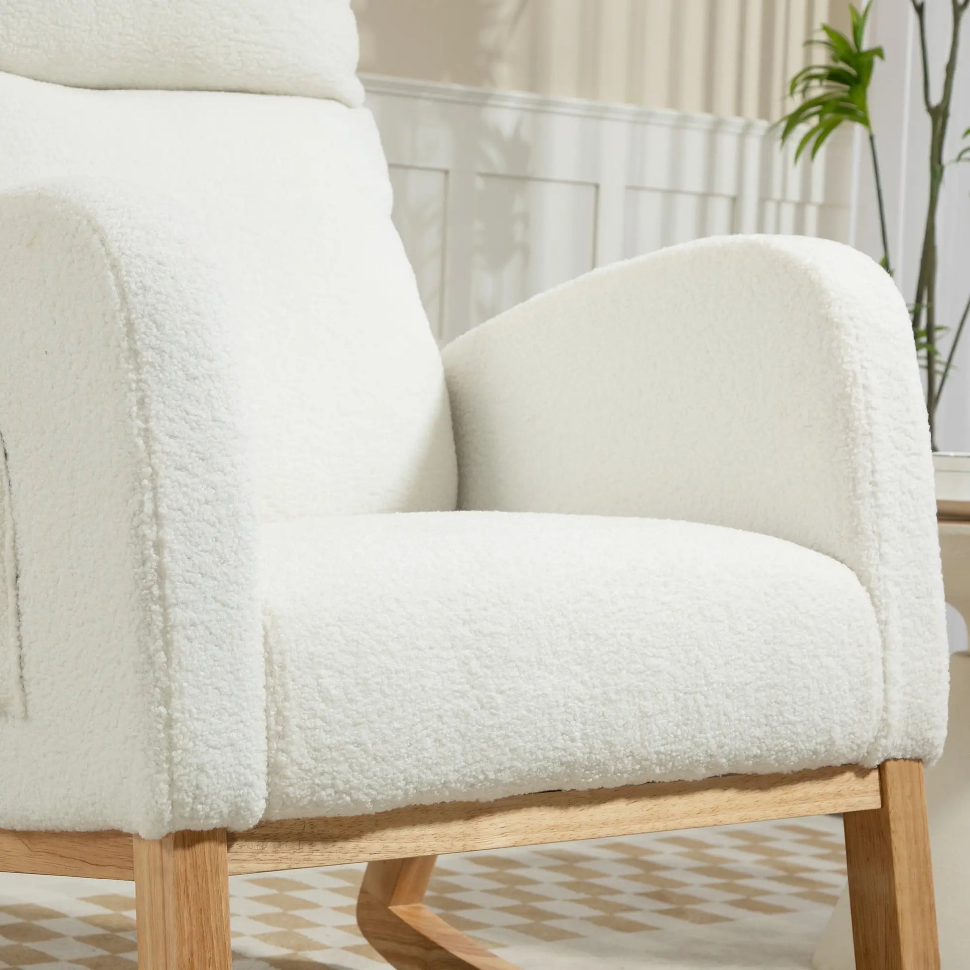 Nancy's Corujeira Schommelstoel - Loungestoel - Relaxstoel - Roomwit - Teddyfleece / Beukenhout