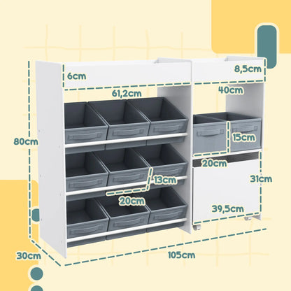 Nancy's Rochoso Speelgoed Organizer - Speelgoedkast - Opbergrek voor Kinderen - Wit / Grijs - 105 x 30 x 80 cm