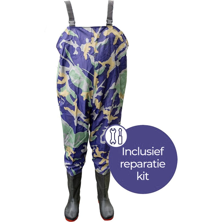 EASTWALL Waadpak - Waadbroek met laarzen - Warmtepak - Lieslaarzen - Blauw Camouflage - Waterdicht - Schoenmaat 43