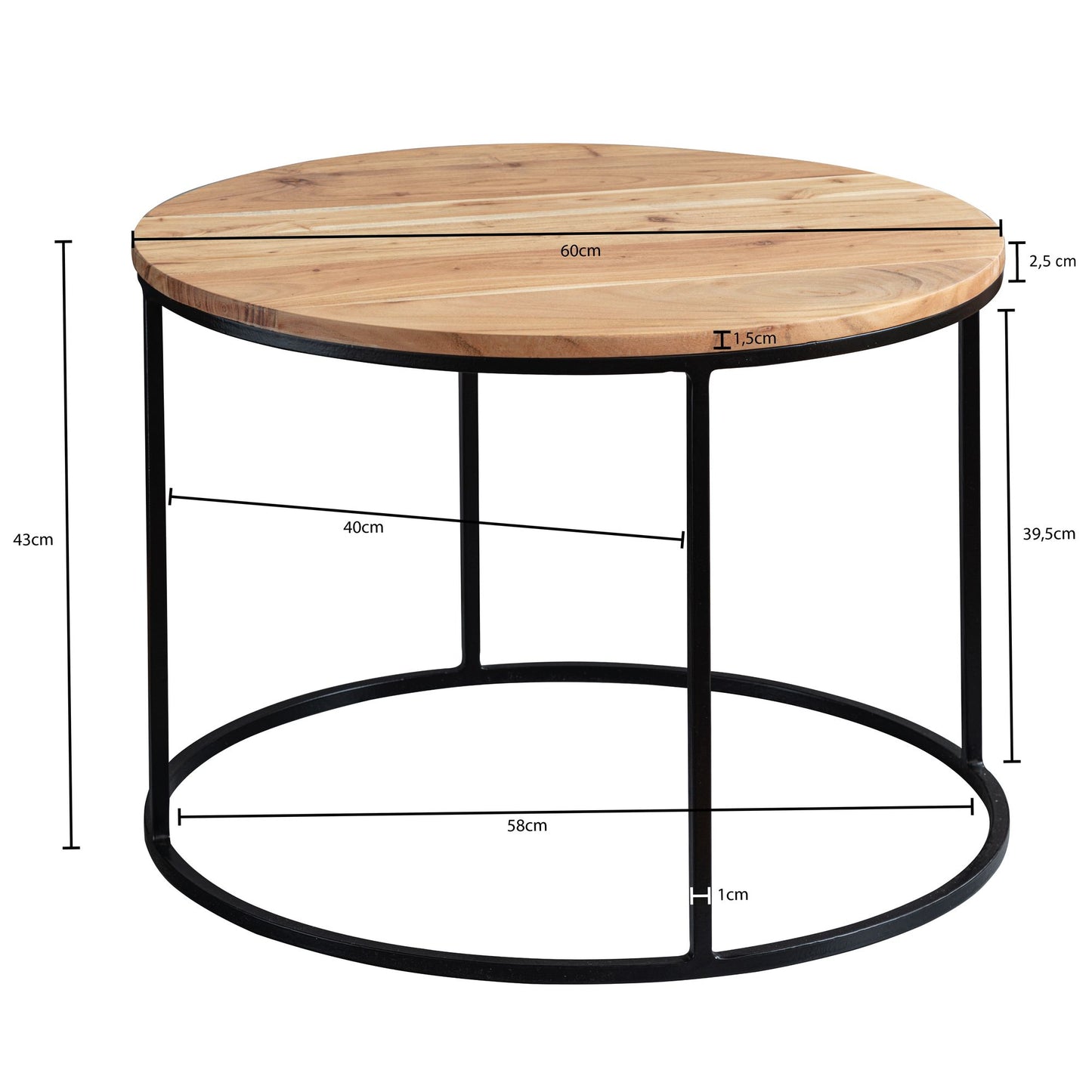 Table basse industrielle de Nancy - Bois d'acacia - Table basse - Table d'appoint - Tables basses - 60 x 43 x 60