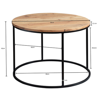 Nancy's Ubana Salontafel - Koffietafel - Bijzettafel - Acaciahout / Staal - ± Ø 60 x 45 cm