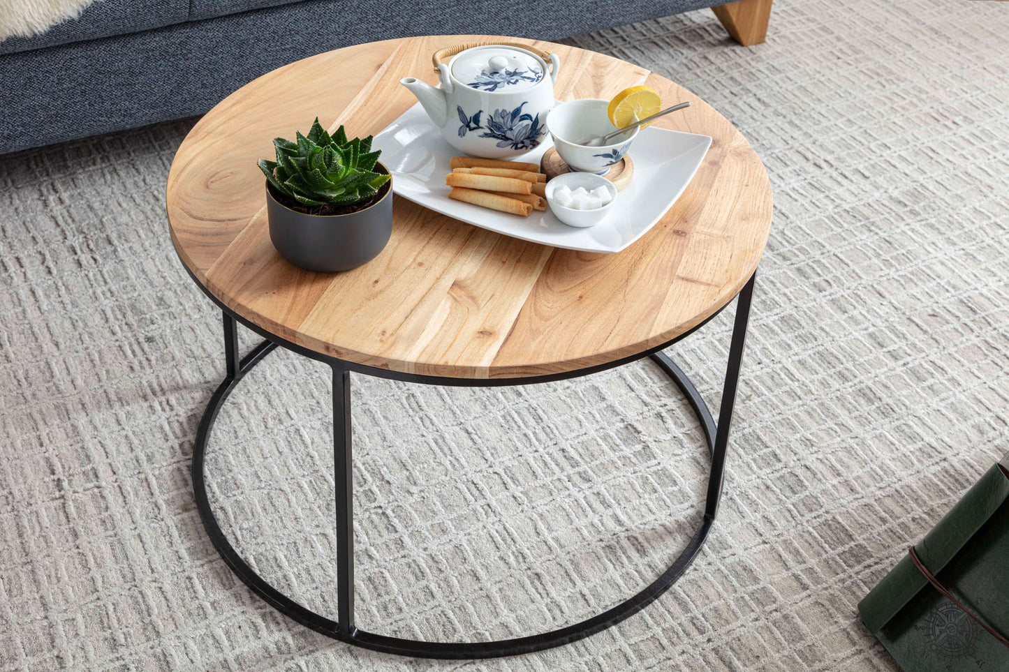 Nancy's Ubana Salontafel - Koffietafel - Bijzettafel - Acaciahout / Staal - ± Ø 60 x 45 cm