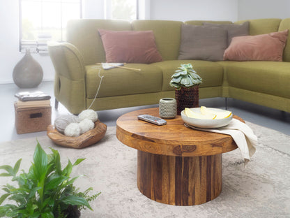 Nancy's Industrial Coffee Table - Solid Sheesham Wood - Coffee Table - Side Table - Round Coffee Tables - 60 x 60 x 30 cm