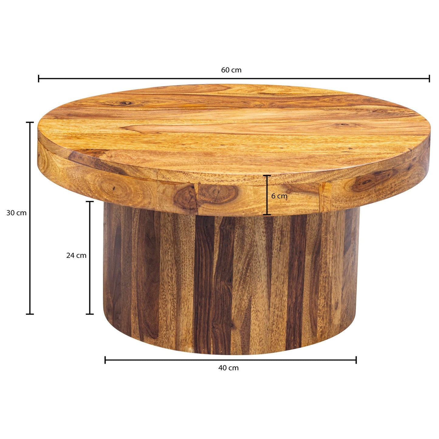 Table basse industrielle de Nancy - Bois de Sheesham - Table basse - Table d'appoint - Tables basses rondes - 60 x 60 x 30 cm