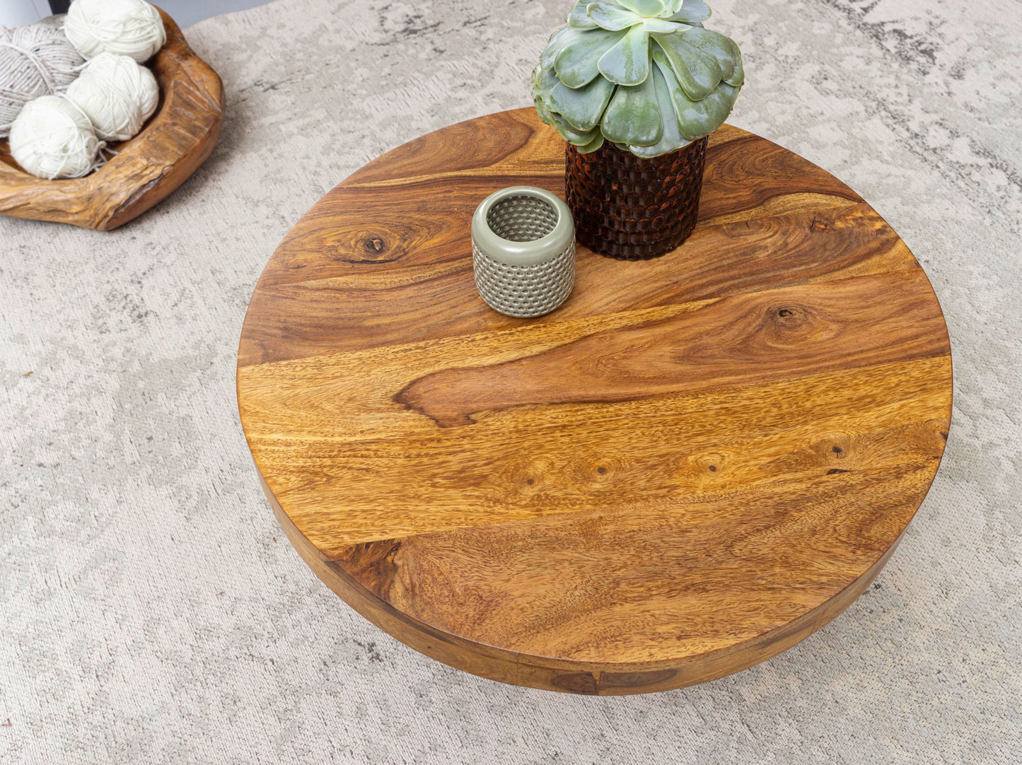 Nancy's Industrial Coffee Table - Solid Sheesham Wood - Coffee Table - Side Table - Round Coffee Tables - 60 x 60 x 30 cm