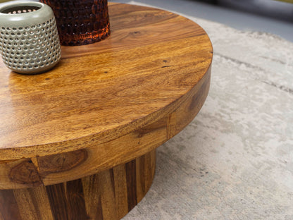 Nancy's Industrial Coffee Table - Solid Sheesham Wood - Coffee Table - Side Table - Round Coffee Tables - 60 x 60 x 30 cm