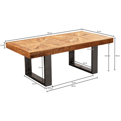 Nancy's Ilaca Salontafel - Koffietafel - Bruin / Grijs - Mangohout / Staal - 105 x 55 x 40 cm