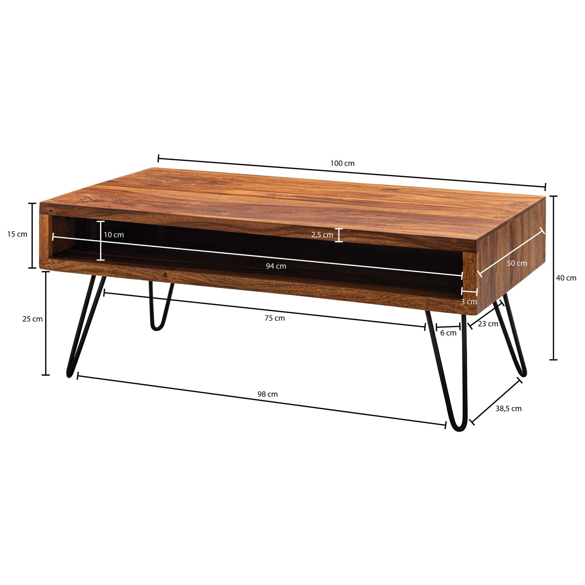 Nancy's Trumado Salontafel - Koffietafel - Bruin / Zwart - Sheesham hout / Staal - 100 x 50 x 40 cm