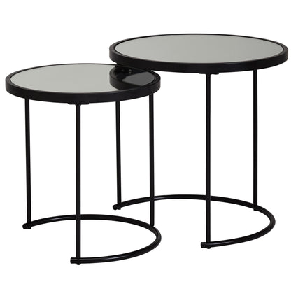 Nancy's Pataias Salontafel Set - Bijzettafel Set - Koffietafel - Zwart - Gespiegeld Glas / Staal