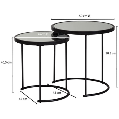 Nancy's Pataias Salontafel Set - Bijzettafel Set - Koffietafel - Zwart - Gespiegeld Glas / Staal