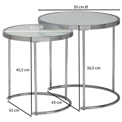 Nancy's Turquel Salontafel Set - Bijzettafel Set - Koffietafel - Wit / Zilver - Gehard Glas / Staal