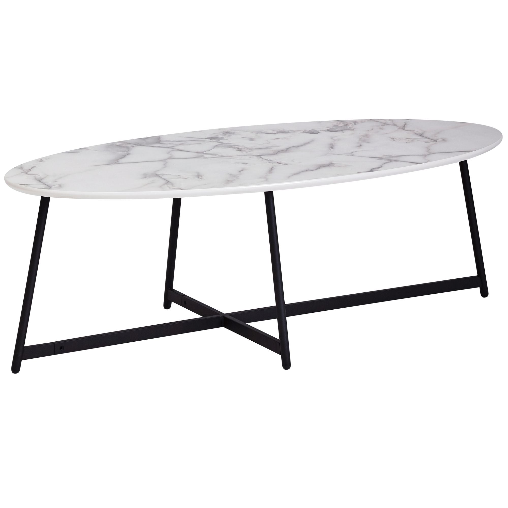 Nancy's Cambeses Salontafel - Koffietafel - Ovaal - Wit / Zwart - Marmerlook / Staal - 120 x 60 x 45 cm