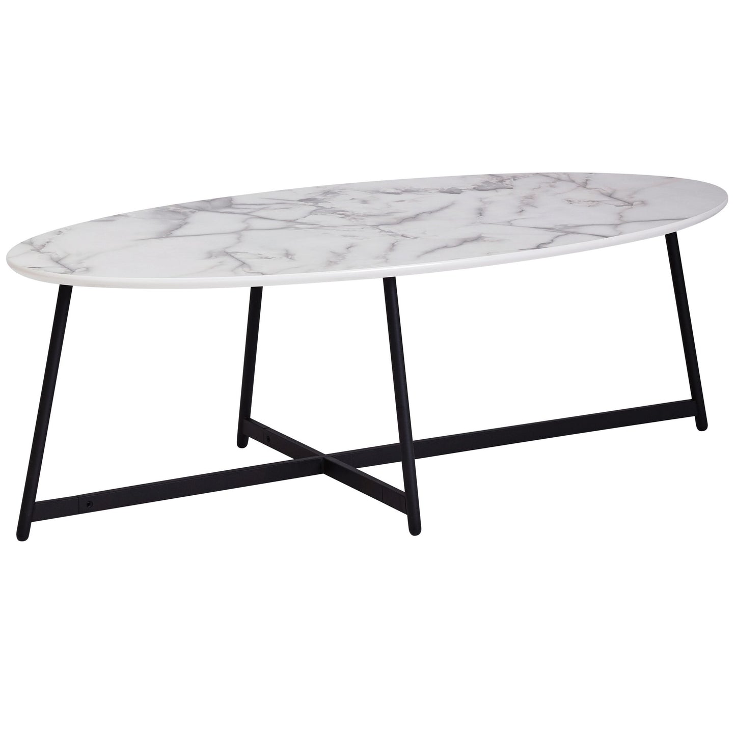 Table basse Nancy's Cambeses - Table basse - Ovale - Blanc / Noir - Aspect marbre / Acier - 120 x 60 x 45 cm