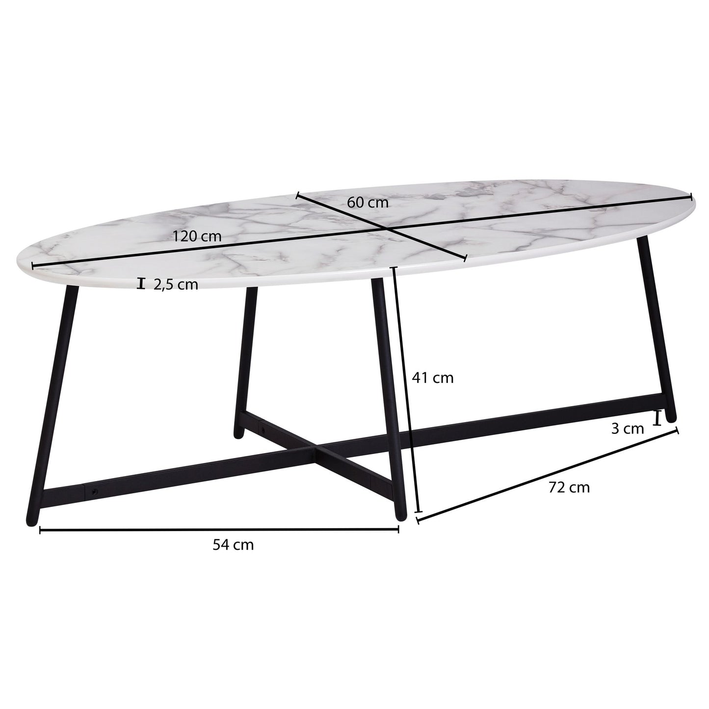 Nancy's Cambeses Coffee table - Coffee table - Oval - White / Black - Marble look / Steel - 120 x 60 x 45 cm