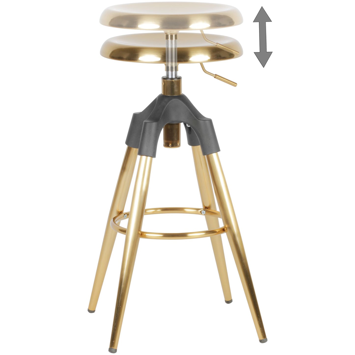 Nancy's Riachos Bar Stool - Industrial - Gold - Steel - Height adjustable - Ø 53 x 72-80 cm