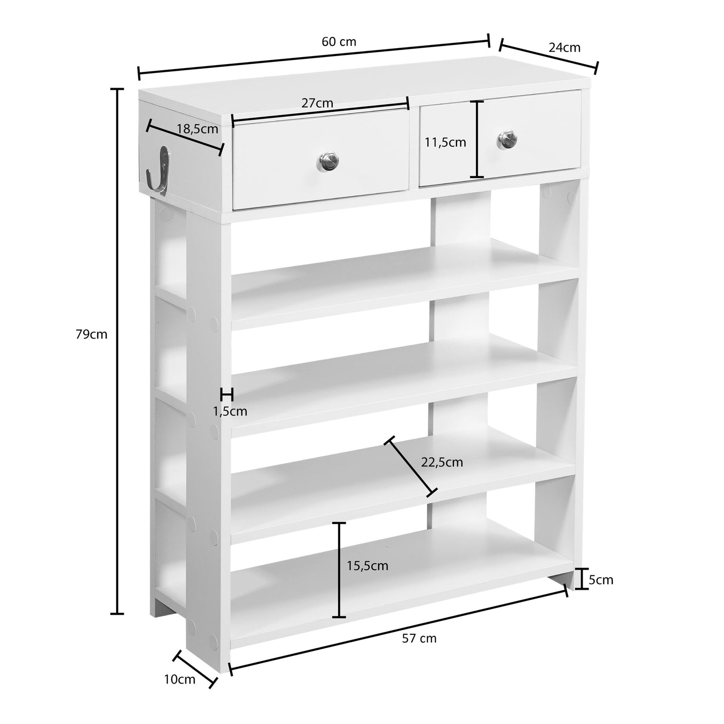 Nancy's Boracciano Shoe Cabinet - Shoe Rack - White - ± 60 x 25 x 80 cm