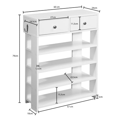 Nancy's Boracciano Schoenenkast - Schoenrenrek - Wit - ± 60 x 25 x 80 cm