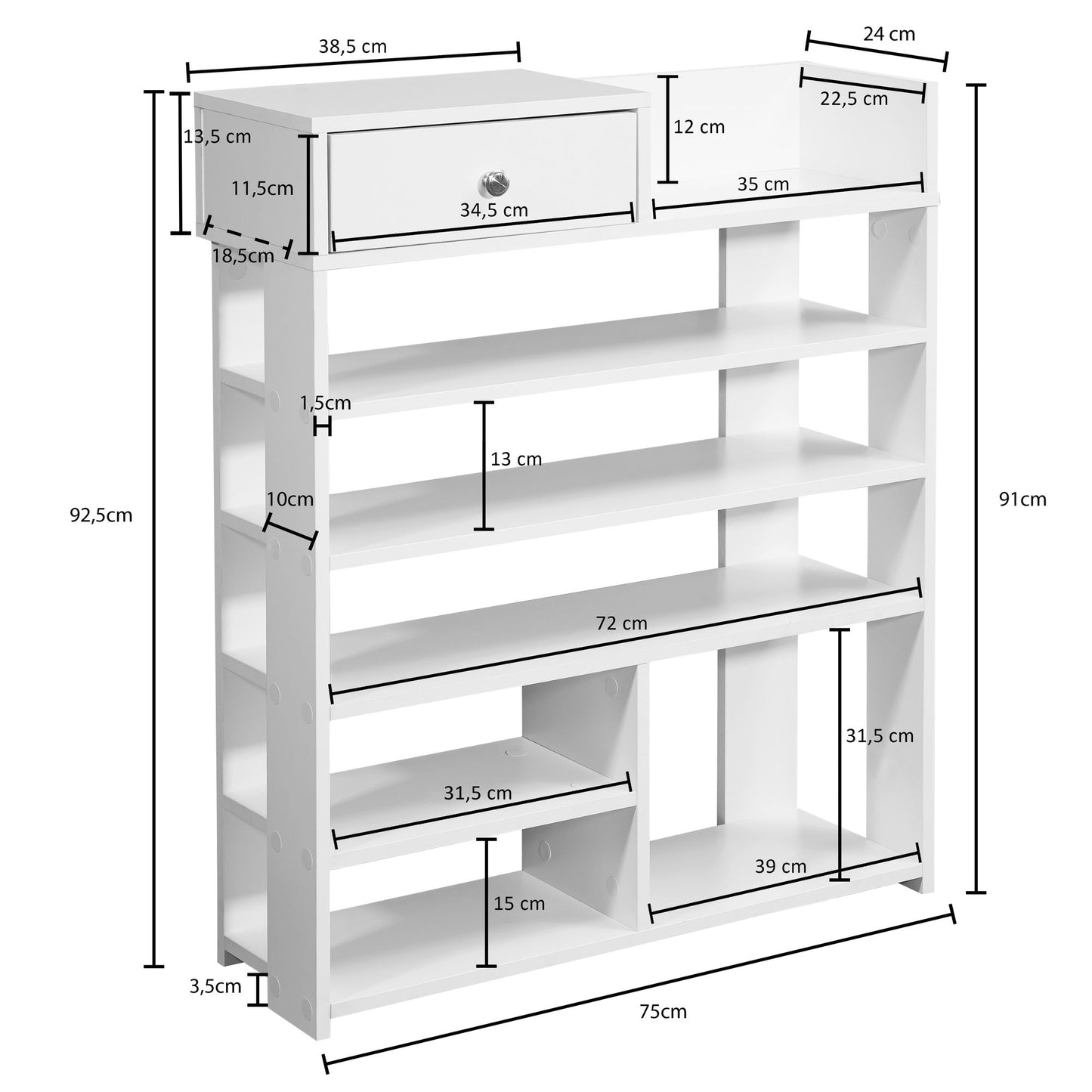 Nancy's Breganze Shoe Cabinet - Shoe Rack - White - ± 75 x 25 x 90 cm