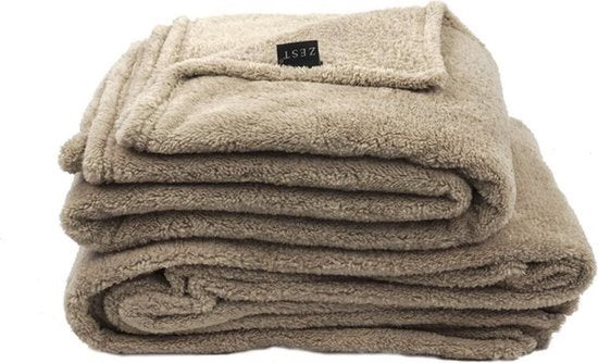 GAEVE Zest Fleece Deken - Plaid - Zachte Teddy Deken - Taupe - 140 x 180 cm