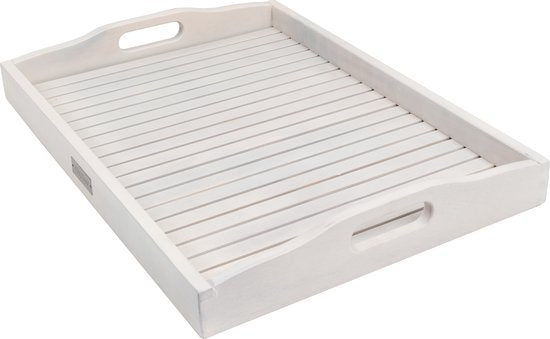 Exotan Tray - Serving Tray - For Indoor and Outdoor Use - White - Acacia Wood - ± 55 x 40 cm