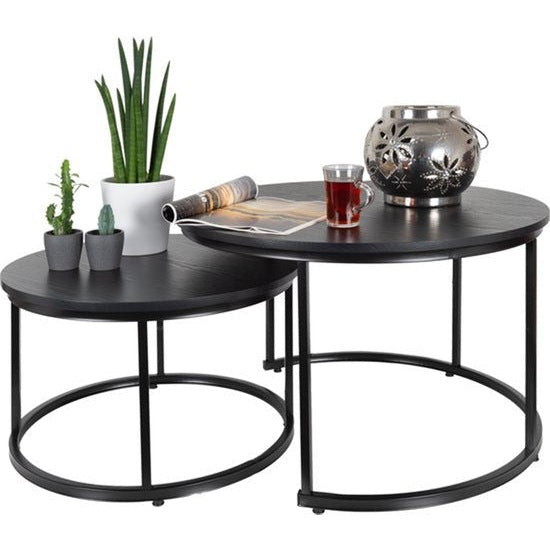 CASAMODA Lobão Salontafelset - Salontafels - Bijzettafels Rond - Zwart - Hout / Staal - ø 58/75 cm