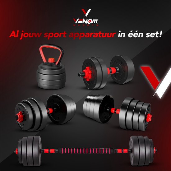 Venom Sports verstelbare dumbbell set inclusief kettlebell 30KG