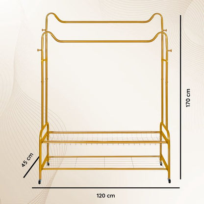 Eleganca Kledingrek - Kledingstang - Garderoberek - 2 Stangen en 4 Ophanghaken - Goud - Staal - 120 x 45 x 170 cm