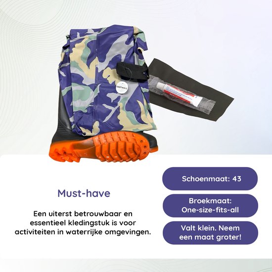 EASTWALL Waadpak - Waadbroek met laarzen - Warmtepak - Lieslaarzen - Blauw Camouflage - Waterdicht - Schoenmaat 43