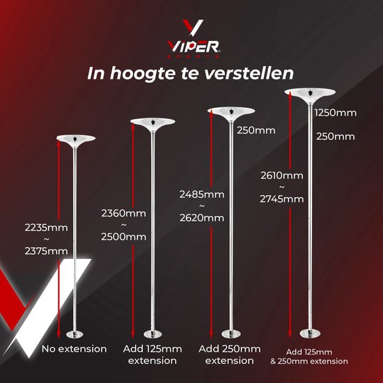 Viper Sports® DANCE POLE Verstelbare danspaal 275 cm hoog