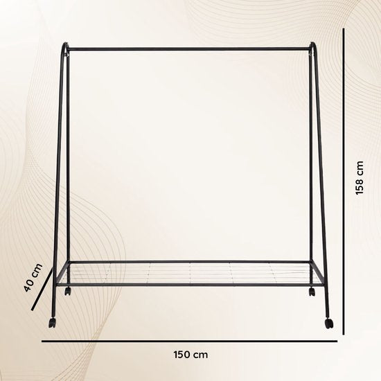 Eleganca Kledingrek - Kledingstang - Garderoberek - Zwart - Staal - 150 x 40 x 158 cm