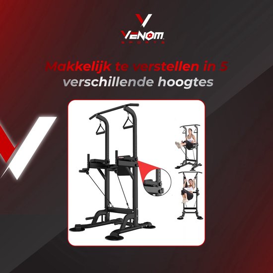 Nancy's Venom Sports Multifunctioneel Trainingsrek - Krachtstation - Power Tower met Pull Up Bar - Fitness Apparaat - In hoogte verstelbaar