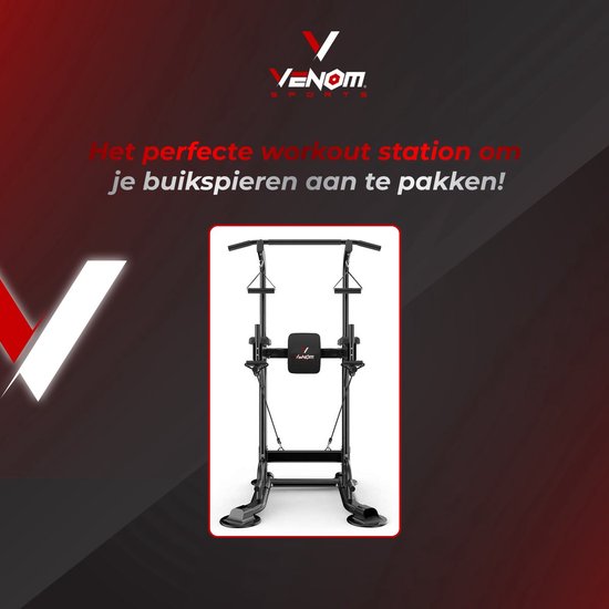 Nancy's Venom Sports Multifunctioneel Trainingsrek - Krachtstation - Power Tower met Pull Up Bar - Fitness Apparaat - In hoogte verstelbaar