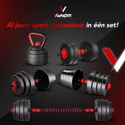 Venom Sports verstelbare dumbbell set inclusief kettlebell 20KG