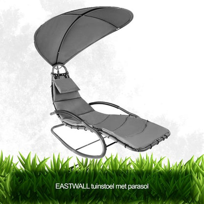 EASTWALL Ligbed met Parasol - Tuinstoel - Zonnebed - Loungebed - Tuinstoel - Grijs