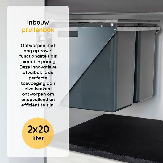 Eleganca Inbouw prullenbak - Inbouw afvalemmer - Inbouw afvalbak - Inbouw vuilnisbak- 2 x 20 liter - Prullenbakken afval scheiden