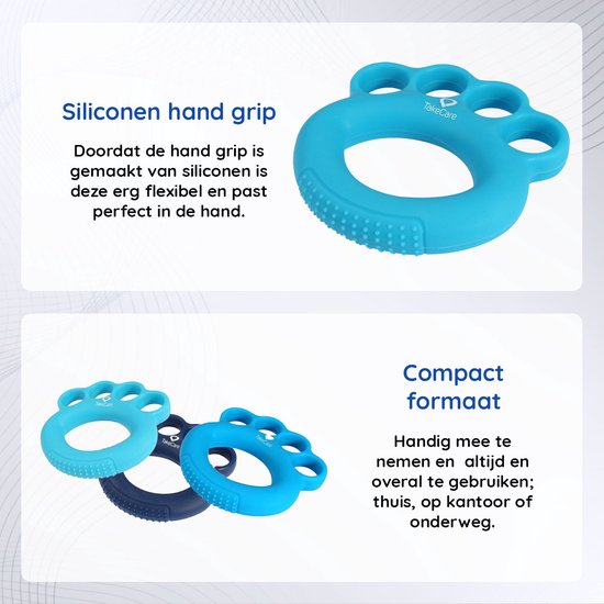 Take Care Silicone Handgrip - Vingertrainer - Knijper - Pinch Grip, set met 3 weerstanden